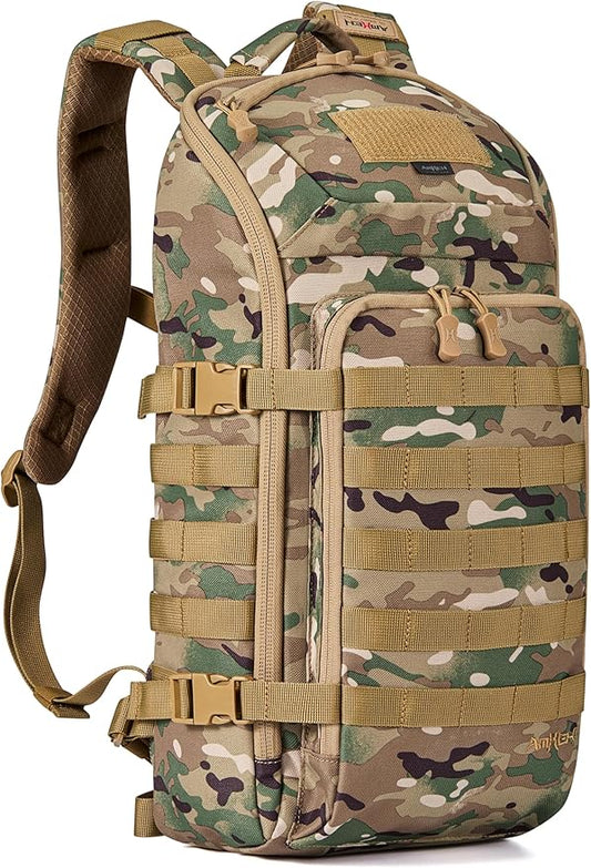 20L Slim Tactical Backpack - Suspended 13" Laptop Compartment, Rugged MOLLE Daypack for Everyday Carry, Work, Travel (Camo)