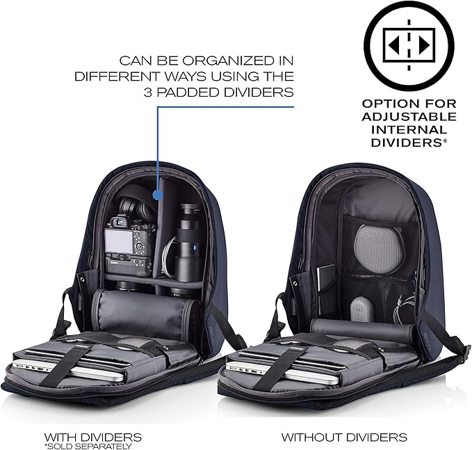 XDDesign Bobby Hero 20 Liter Anti Theft Laptop Backpack with Padded 17" Laptop Sleeve, Recycled Material, Waterproof, USB Charging Port, travel backpack carry on flight approved for men and women