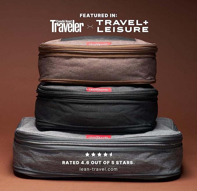 LeanTravel Premium Compression Packing Cubes for Travel - Luggage Organizers with Double Zipper - Sturdy Bags for Suitcase (1 Small Bag, Grey)