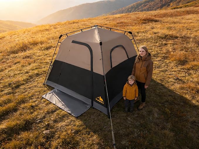 3/4 Person Camping Tent with 1 Door, 4 Windows, and Upgraded Ventilation– Instant Setup, Waterproof, 8'x 8'x 67''Oxford Fabric Floor Pop Up in 60 Seconds Includes Rainfly and Backpack