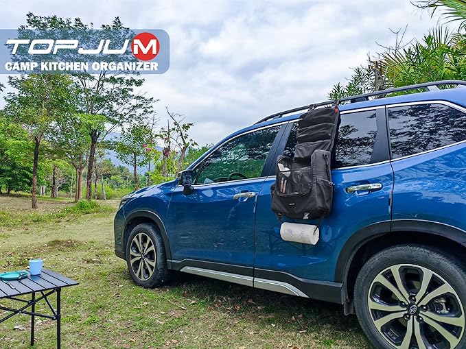 Camp Kitchen Organizer, Cooking Tools Storage Caddy Bag, Multi-Pockets, Paper Towel Holder, Portable Hanging Kitchen Caddy for Camping Utensils, Cookware & BBQ Essentials Bag Only