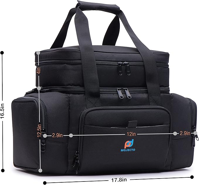 MOJECTO Cooler Lunch Bag. Dual Insulated Compartments, Heavy Duty Fabric, Thick Foam Insulation, Smooth Double Zipper, Padded Straps.
