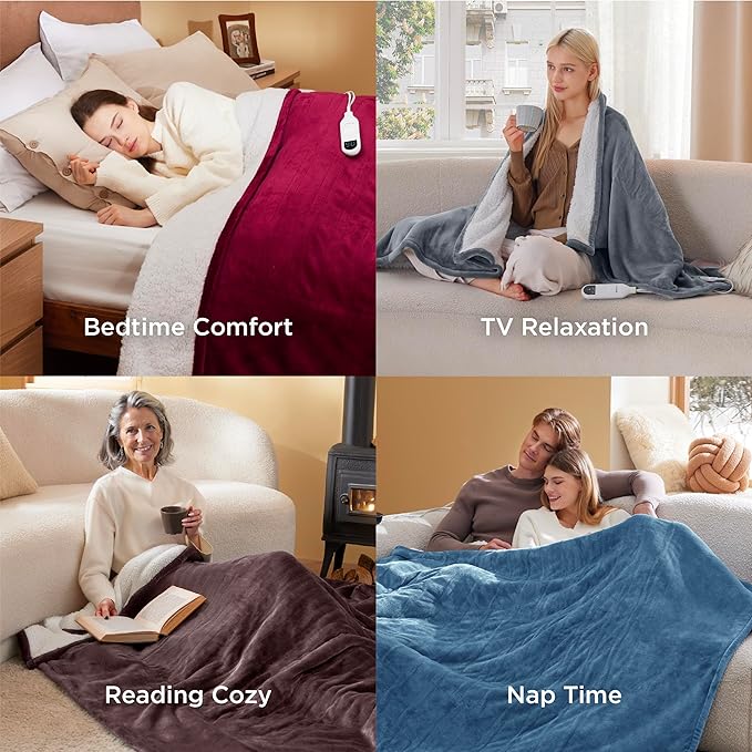 Bedsure Electric Blanket Twin - Soft Flannel Heated Blanket Twin Size, GentleSoft Fast Heating with 10 Time Settings & 6 Heat Settings, Warm Gift for Grandma (62x84 inches, River Blue)