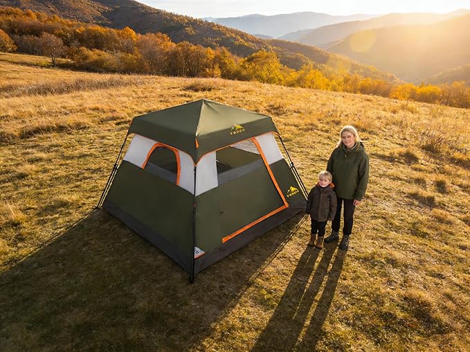 3/4 Person Camping Tent with 1 Door, 4 Windows, and Upgraded Ventilation– Instant Setup, Waterproof, 8'x 8'x 67''Oxford Fabric Floor Pop Up in 60 Seconds Includes Rainfly and Backpack