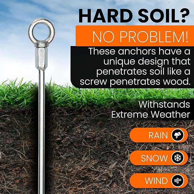 Earth Anchors - 18" Set of 4 Heavy Duty Ground Stakes - Screw in Anchors for Mobile Homes, Sheds, Swing Sets, Trees, Awnings & Canopies - Includes Drill Bit