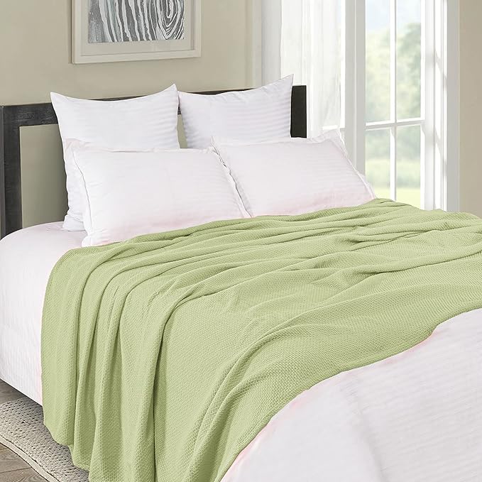 BOUTIQUO 100% Cotton Bed Blanket, Breathable Thermal Blanket Twin Size, Soft Honeycomb Waffle 60inchx90inch, Perfect for Layering Any All Season, Sage Green, (60inchx90inch) (70469)