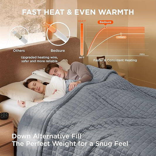 Bedsure Electric Blanket Queen Size - Dual Control Heated Weighted Blanket Queen with 10 Heat Settings, Fast Heating with 10 Time Settings (84x90 inches, Formal Gray)