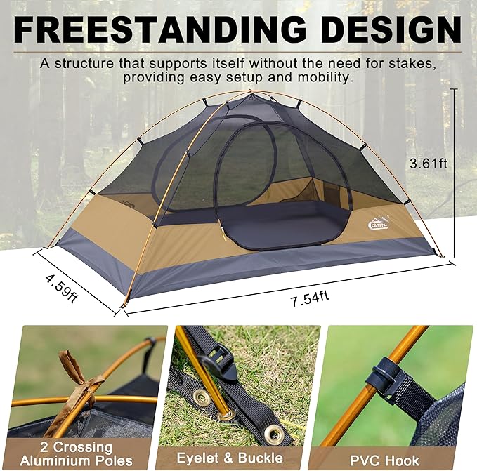 2 Person Backpacking Tent, Waterproof Windproof Two Person Tent, Lightweight Easy Setup 2 Man Tent for Camping Hiking Cycling