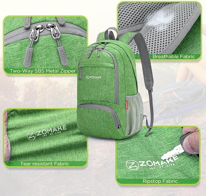 ZOMAKE Ultra Lightweight Packable Backpack 20L,Small Foldable Backpacks Hiking Water Resistant Collapsible Daypack for Women Men(Dark Green-C2)