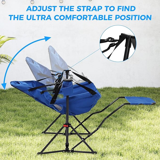 Ainfox Hammock Camping Chair with Footrest, Heavy Duty Foldable Portable Rocking Hammock Chairs Outside Swinging Camp with Cup Holder Pillow for Outdoor Patio Poolside Blue 2 Pack