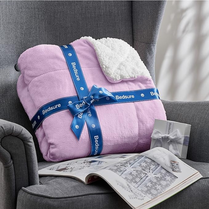 Bedsure Sherpa Fleece Throw Blanket Twin Size for Couch - Thick and Warm, Soft Fuzzy Plush Twin Blanket for Winter, Lilac, 60x80 Inches
