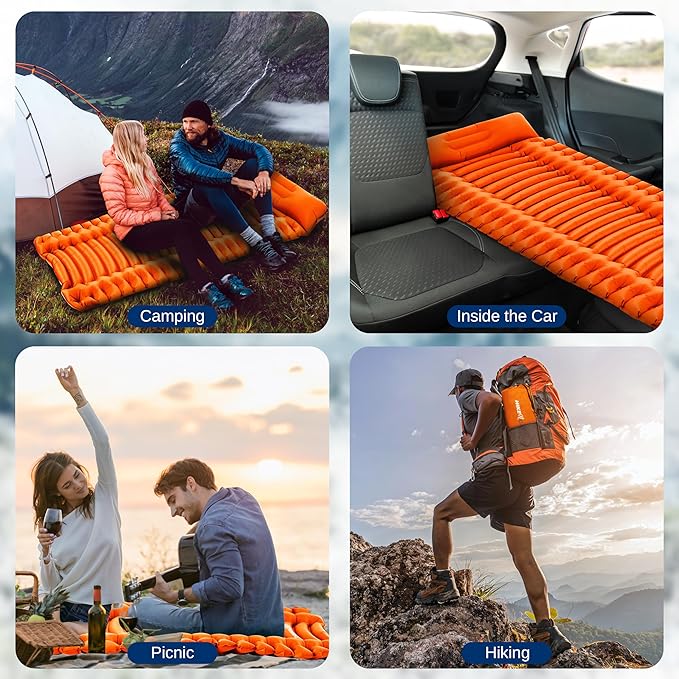 SereneLife Lightweight & Compact Camping Gear – Sleeping Pads & Bags with Built-in Pillows for Outdoor Comfort, Waterproof & Tear-Resistant Design, Perfect for Hiking, Backpacking, Couples & Solo Use