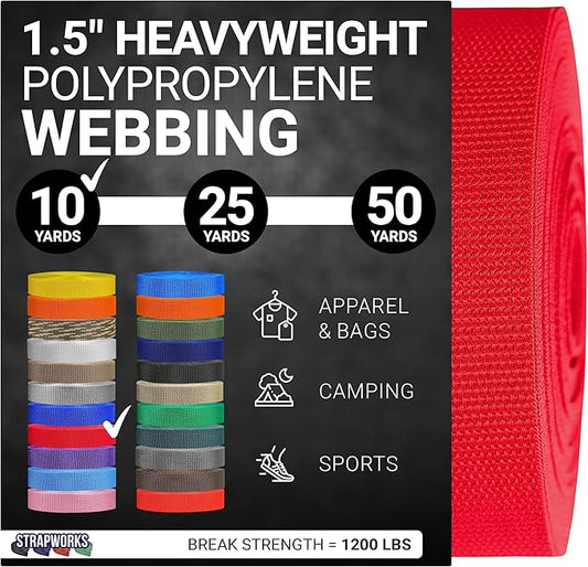 Strapworks Heavyweight Polypropylene Webbing - Heavy Duty Poly Strapping for Outdoor DIY Gear Repair, 1.5 Inches