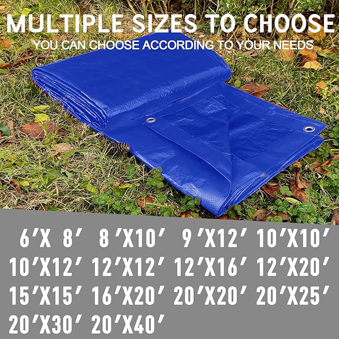 STARPYNG-7 Mil Blue 6x8 Feet Tarp-Multifunctional Blue Waterproof Tarpaulin-Waterproof, UV Resistant, Rip and Tear Resistant, Poly Tarpaulin with Reinforced Edges for Cover
