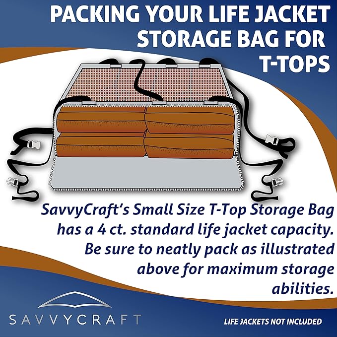 Savvycraft T-Top Storage Bag, Heavy Duty Marine Grade 600D Polyester PFD Storage Bag Small Size Hold 4 Type II Life Jackets, T Bag for Center Console Boat with T-Top Hard Top, Life Vests not Included
