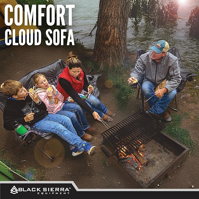 Black Sierra Oversized Camping Chair for Adults, Heavy Duty Outdoor Seat with Plush Padding, Supports 400lbs, Cup Holder & Carry Bag, Comfortable Folding Chair for Tailgating, Patio, & Sideline Events