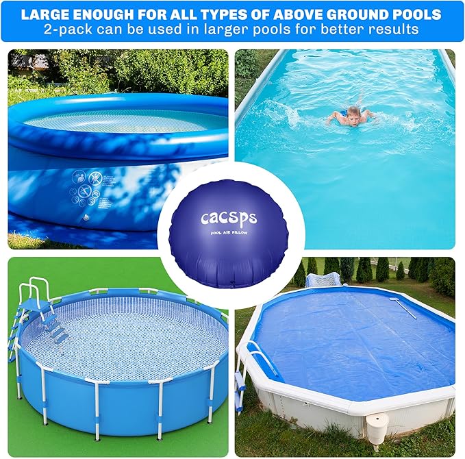 Round Pool Pillow for Above Ground Pools - 8ft Air Pillow for Winterizing, 0.5mm PVC Material, 2x 16.5ft Rope