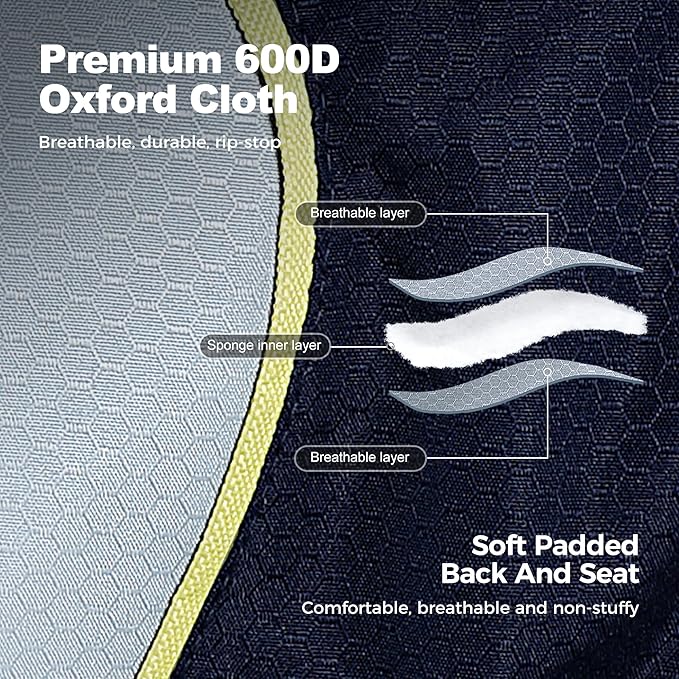 LET'S CAMP Oversized Folding Camping Chair Portable Outdoor Heavy Duty Padded Chairs Lawn Chair with Cup Holder, Storage Pocket and Cooler Bag, Supports 450LBS, for Camp, Travel, Picnic,2 Pack(Blue)