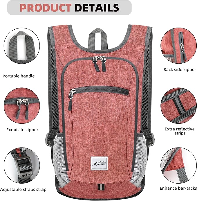 Hiking Backpack 10L Small Travel Lightweight Daypack Foldable Hiking Packable Camping Hiking Backpacks for Women Men (Red)