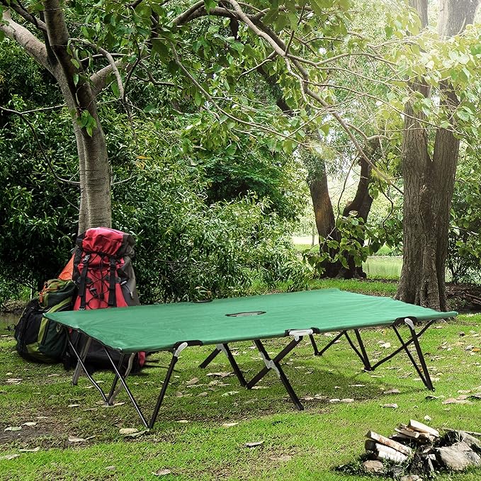 Outsunny 2 Person Folding Camping Cot for Adults, 50" Extra Wide Outdoor Portable Sleeping Cot with Carry Bag, Elevated Camping Bed, Beach Hiking, Green