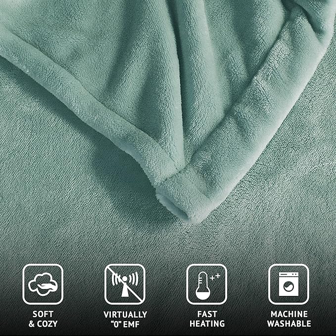 Beautyrest Heated Electric Blanket for Cold Weather, Fast Heating Heated Blanket, Auto Shut Off, Virtually Zero EMF, Multi Heat Setting, UL Certified, Aqua King (90 inx100 in)