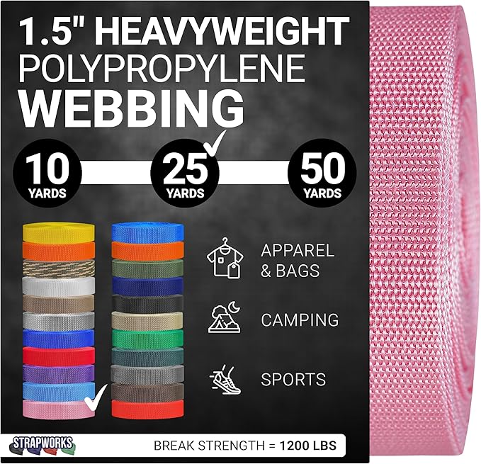 Strapworks Heavyweight Polypropylene Webbing - Heavy Duty Poly Strapping for Outdoor DIY Gear Repair, 1.5 Inches