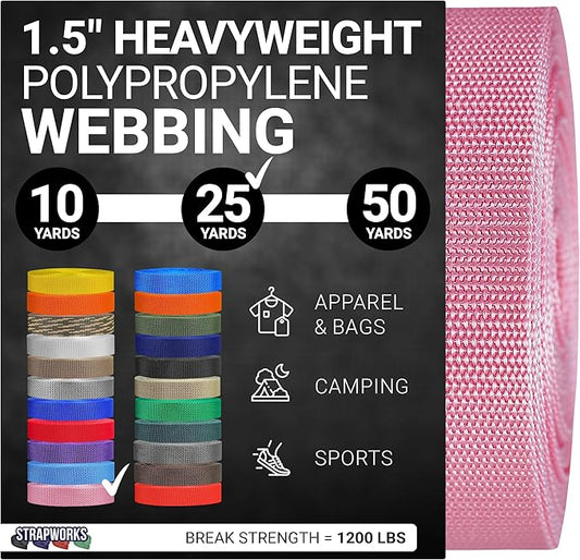 Strapworks Heavyweight Polypropylene Webbing - Heavy Duty Poly Strapping for Outdoor DIY Gear Repair, 1.5 Inches
