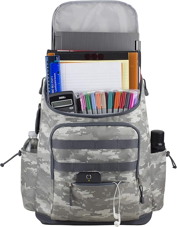 FUEL Travel Laptop Hiking Backpack Carry On Airline Approved Luggage Bag Carry On Large Backpack, Gray Flannel Static Camo Print
