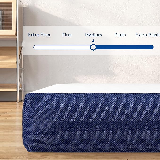 6 Inch Gel Memory Foam Mattress Queen Size, Portable Tri-Folding Mattress with Washable Cover, for Guest Bed, Camping, Travel, Dormitory, White & Blue