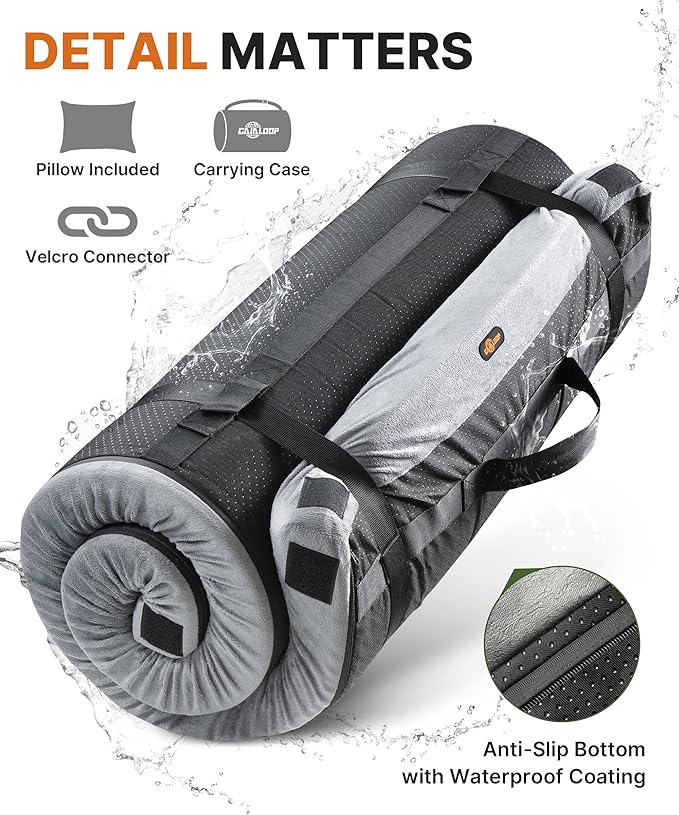 3 Inch GAIALOOP Thick Memory Foam Camping Mattress Sleeping Pad [Car/Tent/Cot] Glamping Portable Floor Mat Roll Up Futon Mattress for Guests Sleepover