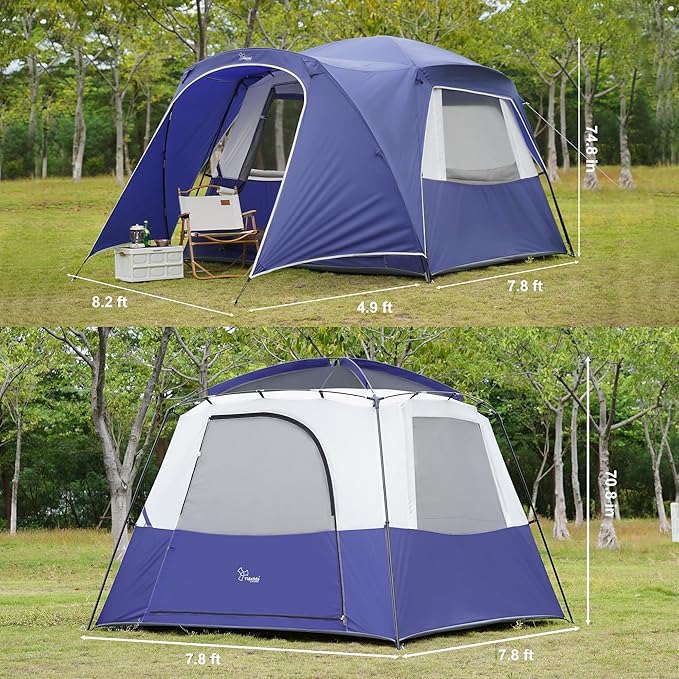 Vidalido 3-4 Person Tent with 1 Mesh Door and 2 Large Mesh Window, Double Layer Waterproof Portable Family Cabin Tent, 4 Person Tents for Outdoor Camping Hiking