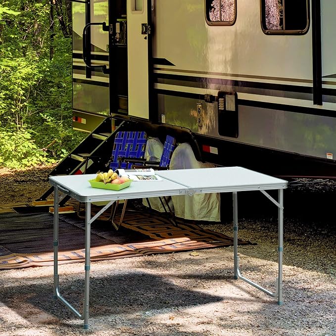 Outsunny 47" Folding Camping Table with Height Adjustability, Lightweight Portable Table with Carry Handle, Outdoor Folding Table Camping Accessories