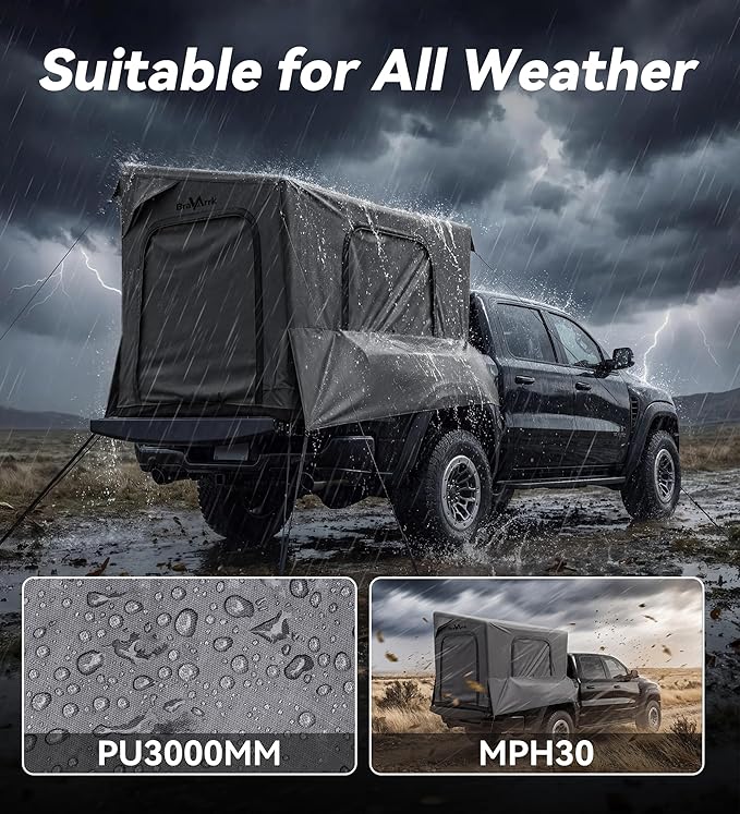 Inflatable Truck Bed Tent with Detachable Zippered Awning, Pickup Truck Tent for 5.5ft-8ft Bed, 2 Mins Fast Setup Blow Up Tent for Truck, PU3000 Waterproof Truck Tent for Camping