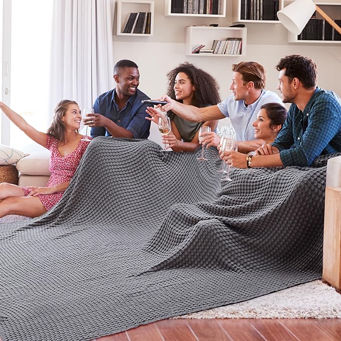 Bedsure Cooling Cotton Waffle Oversized King Blanket - Lightweight Breathable Blankets Rayon Derived from Bamboo for Hot Sleepers, Luxury Throws for Bed and Sofa Dark Grey, 120x96 Inches