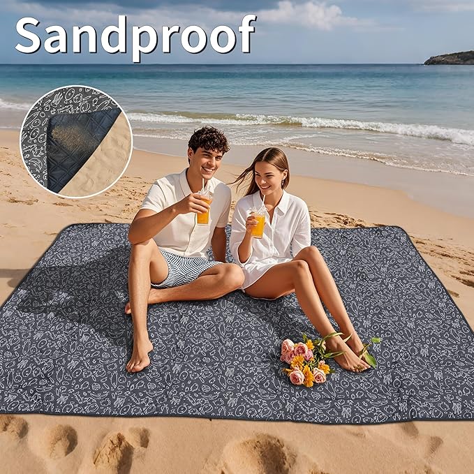 Outdoor Picnic Blanket Black Fish 80"x80" Large Sandproof Beach Blanket Waterproof Picnic Blankets Foldable for Caming, Beach, Outdoor Activities.