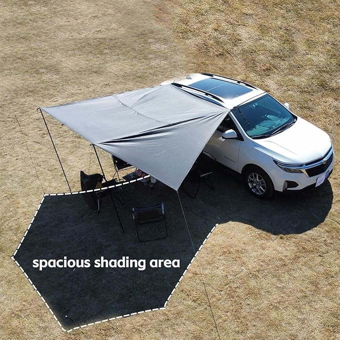 Car Awning Camping SUV Sun Shelter Waterproof Universal Tent Canopy Anti-UV for Van Campervan Caravan Truck Vehicle (Black, 2x3m)