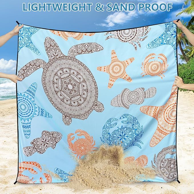 Beach Blanket Waterproof Sandproof Beach Mat 79" X 83"/10'x9'for 2-8 Adults Quick Drying Outdoor Picnic Mat Beach Accessories for Travel, Camping, Hiking