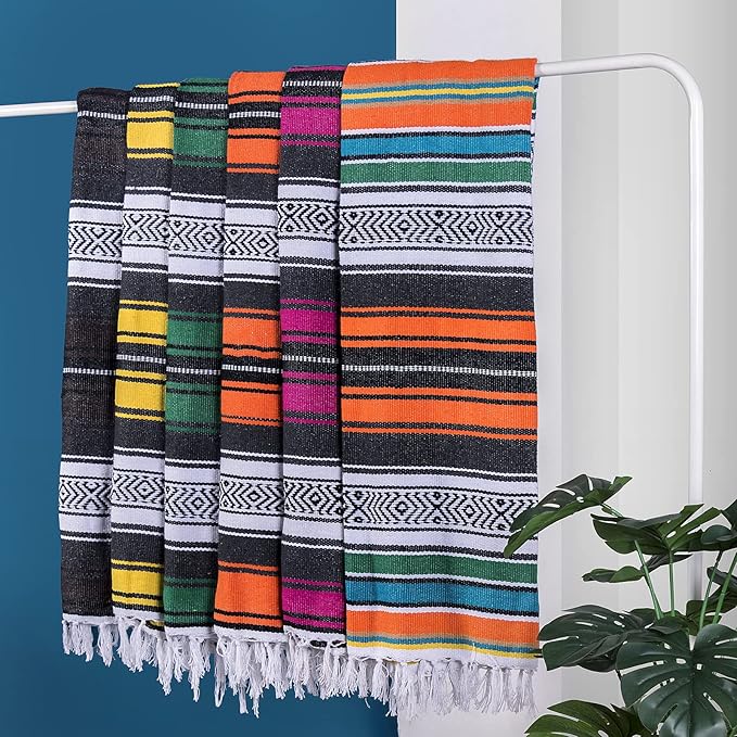 Airooglee Large Mexican Blanket - Perfect as Yoga Blanket, Outdoor Blanket, Beach Blanket, Serape Blanket, Picnic Blanket, Camping Blanket, Boho Home Décor (Orange)