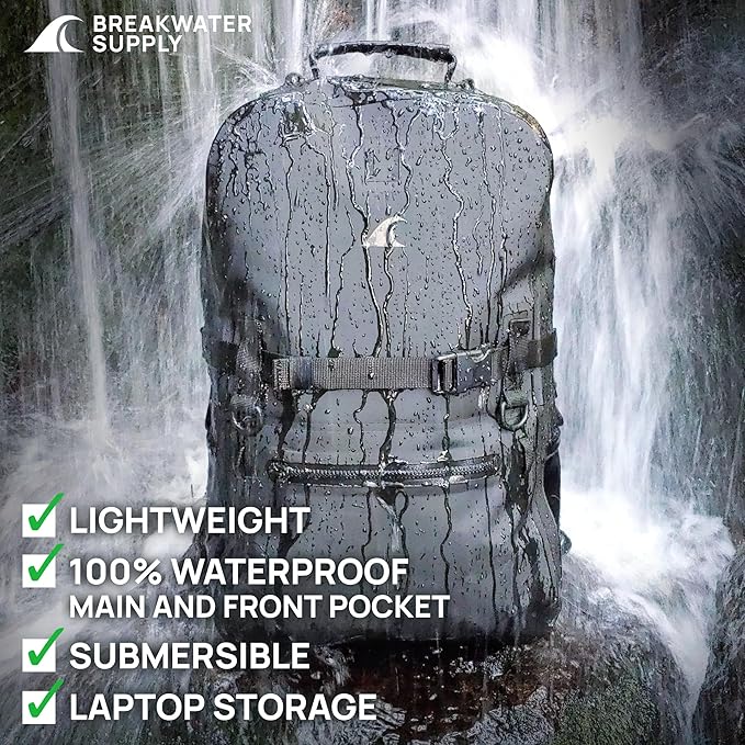 Breakwater Supply™ Fogland Waterproof IP68 Submersible Backpack with Airtight Zippers | Laptop Travel Outdoors | 25L 20L 15L | 100% Waterproof, Submersible, Airtight Zippers, Travel Outdoors
