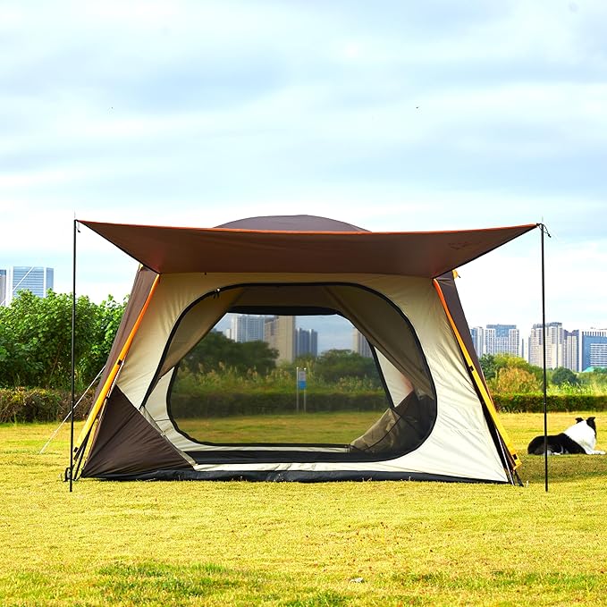 KTT Extra Large Tent 12 Person(A),Awning Family Cabin Tents,2 Rooms,4 Doors and 4 Windows with Mesh,Straight Wall,Waterproof,Double Layer,Big Tent for Outdoor,Picnic,Camping,Family Gathering。