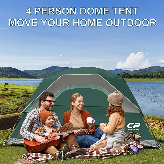 Tents for Camping 4 Person Tent Waterproof Windproof Double Layer Camping Tent, Easy Setup Dome Tent with Large Mesh Windows & Wider Door for Outdoor Camping & Hiking