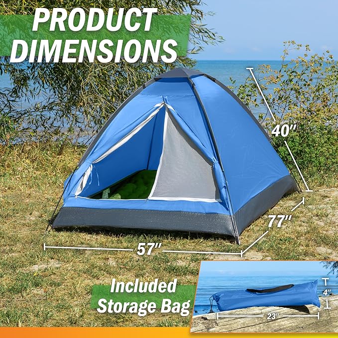 2 Person Outdoors Camping Tent with Rain Fly and Carrying Bag - Lightweight Outdoor Pop Up Tents for Camping Essentials, Music Festivals, Backpacking, Hiking, or Beach Shelter by Wakeman Outdoors