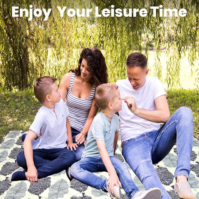 Waterproof Outdoor Blanket, 79" x 55" Large Packable Picnic Blankets, Foldable Picnic Mat for Park, Lawn, Grass, Beach, Concert (Ethnic Feather)