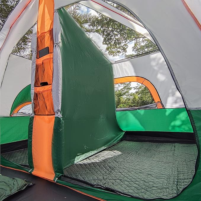 KTT Extra Large Tent 10-12-14 Person(A),Family Cabin Tents,2 Rooms,3 Doors and 3 Windows with Mesh,Straight Wall,Waterproof,Double Layer,Big Tent for Outdoor,Picnic,Camping,Family Gathering