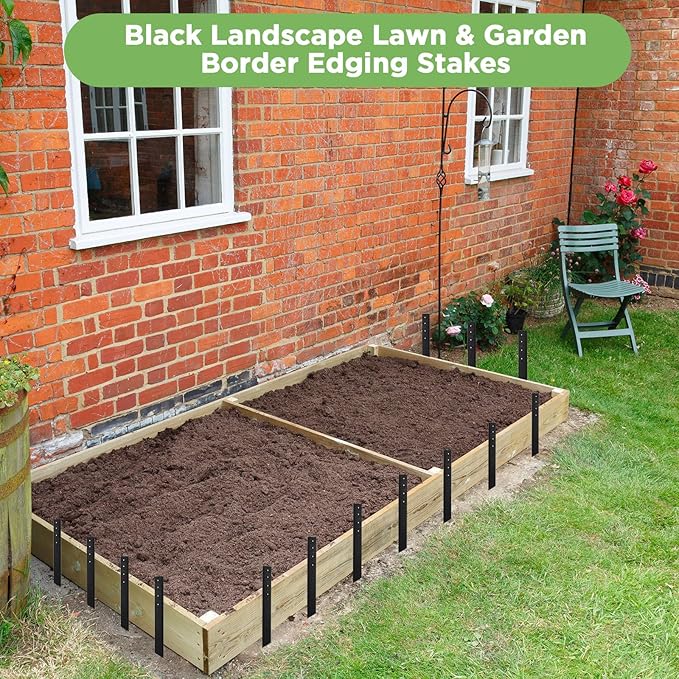 24 Pcs 12 Inch Heavy Duty Landscape Lawn Garden Border Stakes Black Plastic Stakes Easy Install Bender Board Garden Edging Thinner Terrace Outdoor Wires Bender Board Edging