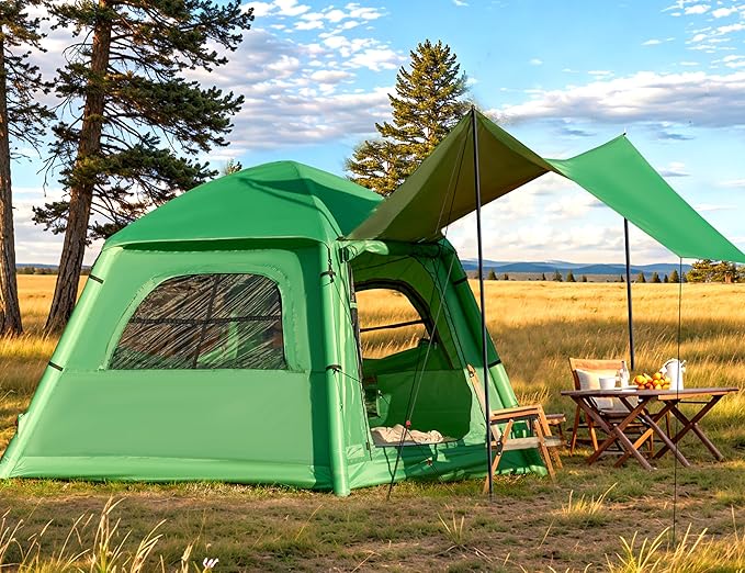 YOLENY 2/4/6 Person Inflatable Tents for Camping, Quick Setup in 2 Minutes with Hand Pump, Oxford Blow Up Tent with Skylight & Canopy, Spacious Cabin Tent for Family Camping & Hiking