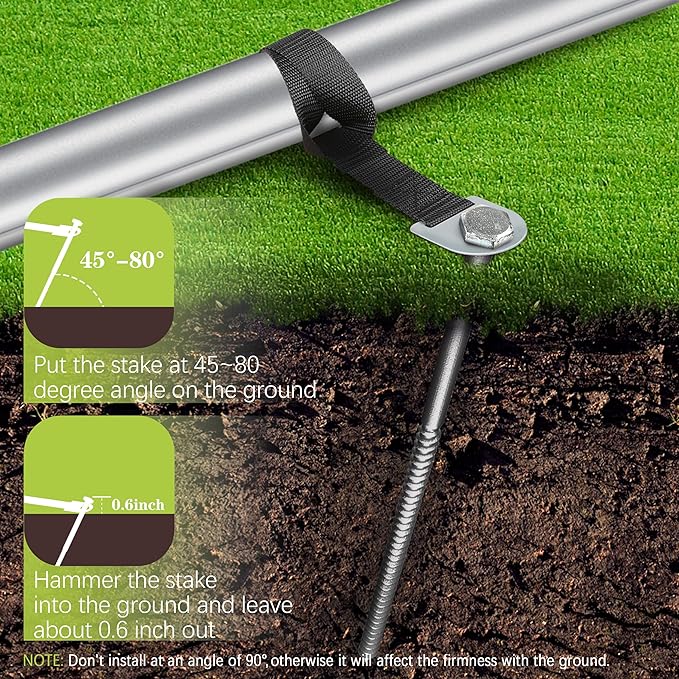 LuBanSir 8 Set of Trampoline Stakes Anchors High Wind, 12" Spiral Ground Stakes Kit Heavy Duty for Trampoline Swing Camping Tent Shed (Silver)