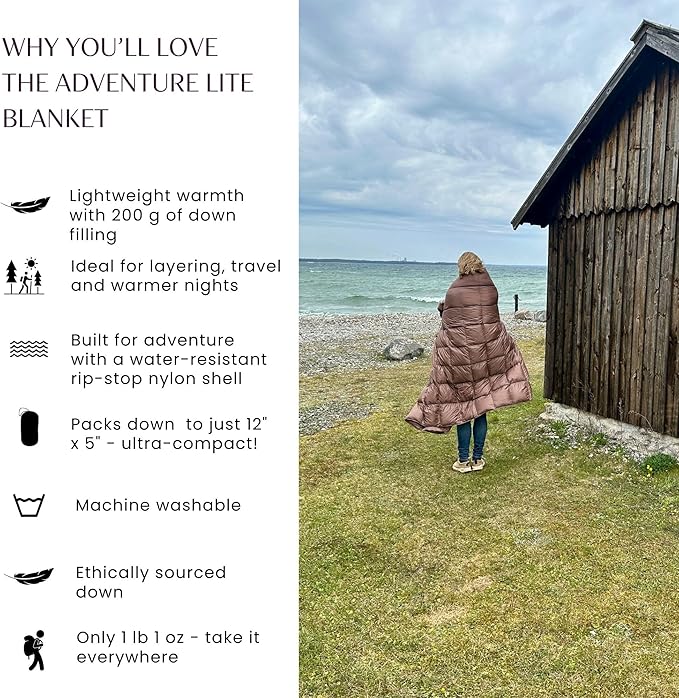 Down Camping Blanket with Footbox – Lightweight, Packable, Water Resistant Backpacking Quilt & Warm Puffy Compact Outdoor Throw – 52x77 with Stuff Sack for Stadium, Hiking & Travel