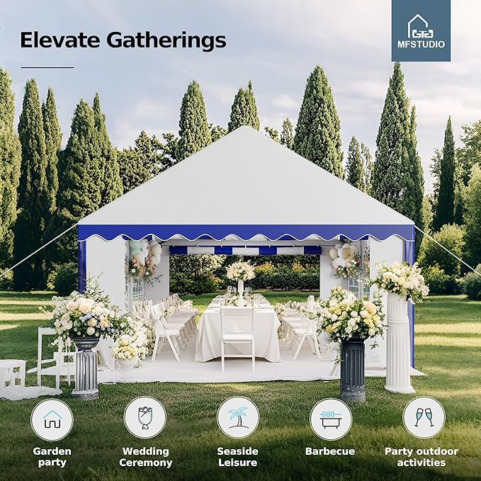 MFSTUDIO 16'x20' Party Tent, Outdoor Heavy Duty Party Tents with Removable Sidewalls, Large Canopy Tent Shelter for Outdoor Events Wedding Birthday, Blue