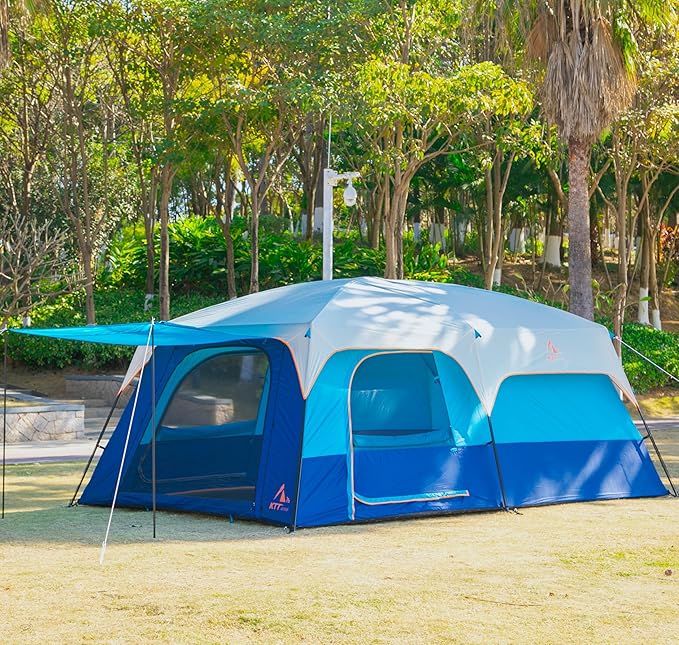 KTT Extra Large Tent 6-10-12-14 Person(B),Family Cabin Tents,2 Rooms,3 Doors and 3 Windows with Mesh,Straight Wall,Waterproof,Double Layer,Big Tent for Outdoor,Picnic,Camping,Family Gathering